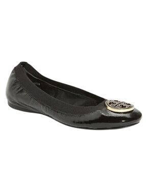 Tory Burch Caroline Ballet Flats Black Patent Leather Round Toe Sz 6